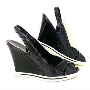 BCBGirls  Black Wedges Patent Trim 8.5 B